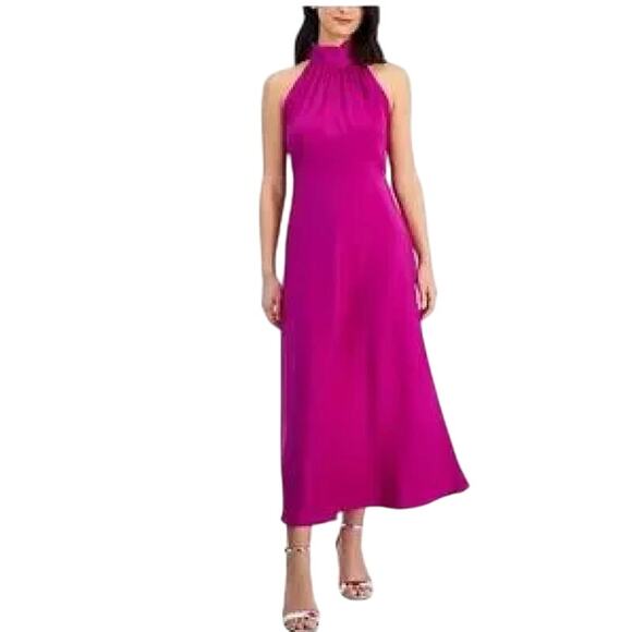 TAYLOR‎ STRETCH SATIN HIGH NECK MAXI DRESS IN PILLOW PURPLE NWT WOMEN'S SIZE 4P - Picture 1 of 16